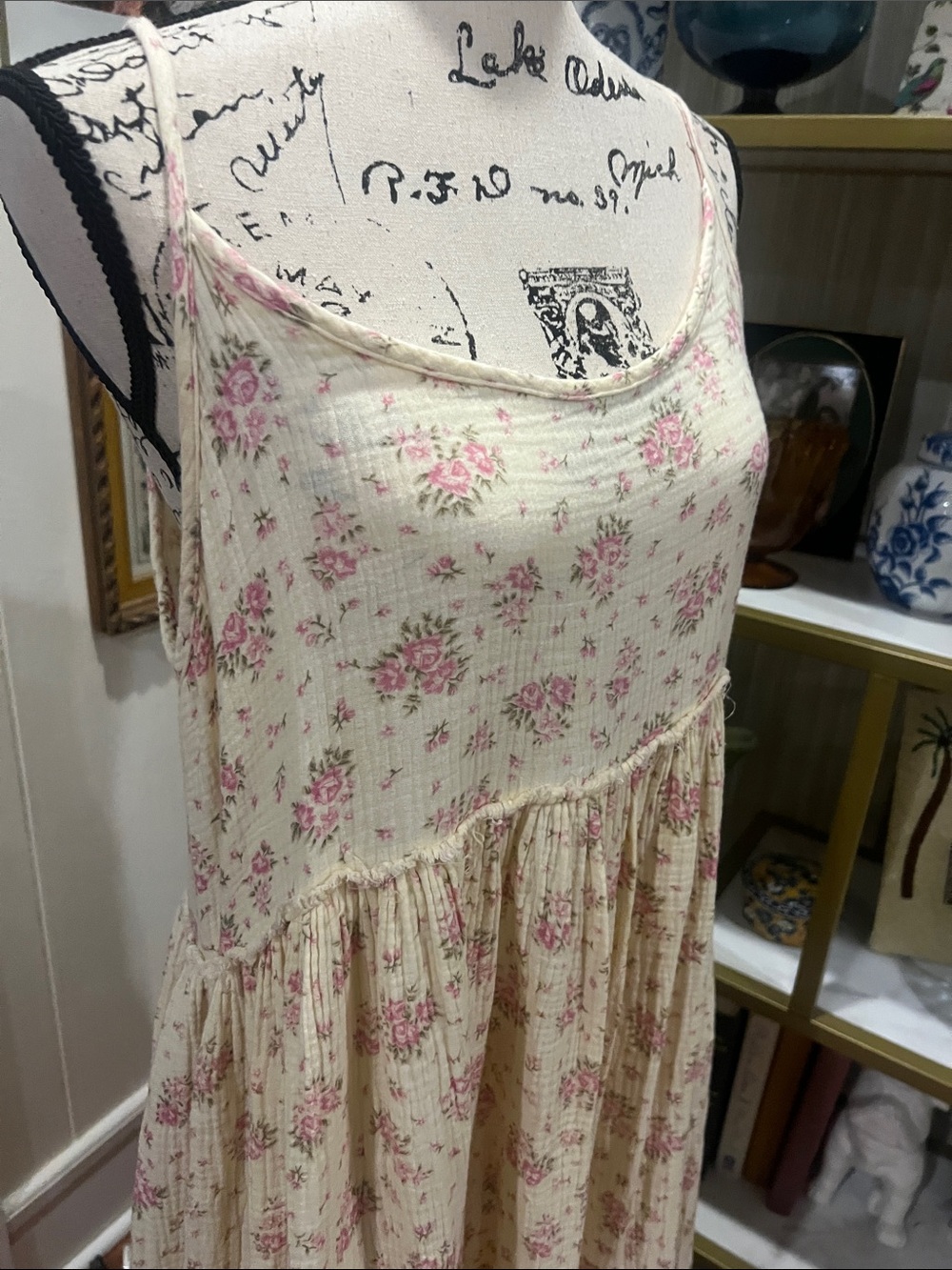 Jaded Gypsy Romantic Cream Oversized Maxi Dress with Pink Floral Print View 4